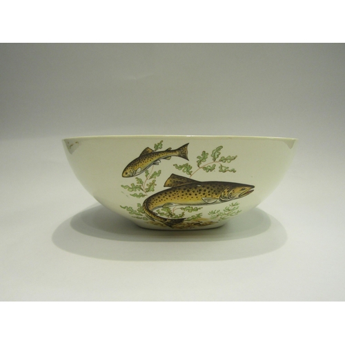 4222 - A set of Boch Belgium trout design plates, serving plate, bowl (chip) and gravy boat with a Victoria... 