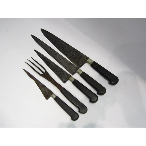 4308 - Four chefs knives and a fork including Tichet, Paris (5)