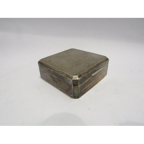 4313 - A silver cigarette box with inscription 