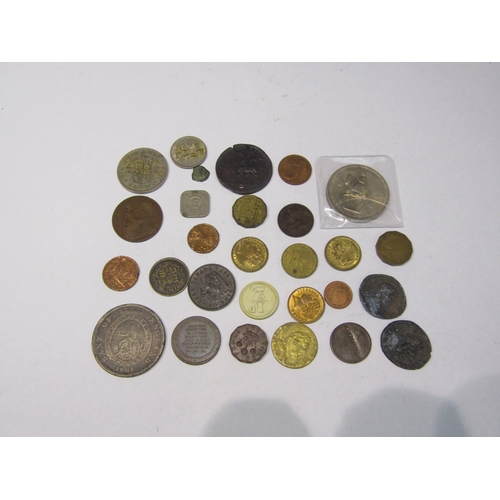 4326 - A tub of various coins of George VI plus tokens, reproduction coins and counters from George III to ... 