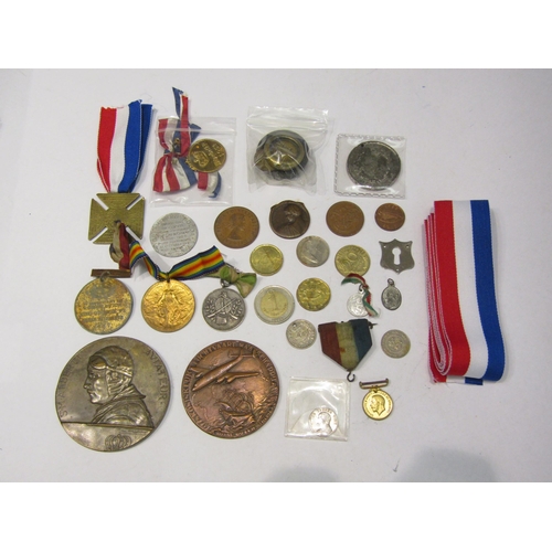 4327 - A tub of mainly war related counters, medals and ribbon including British and German etc