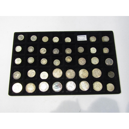 4334 - A tray of British silver coinage from 3D shillings of George IV to George V (45)