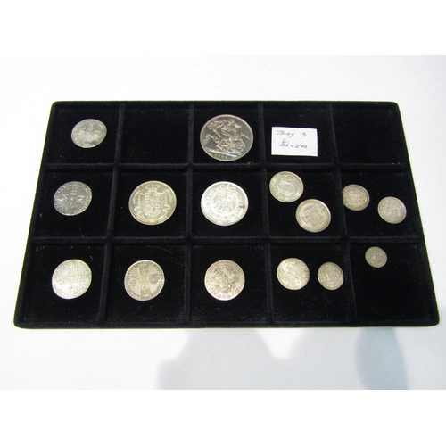 4335 - A tray of British silver coinage from Charles II 2 pence of 1679, sixpences and shillings of William... 