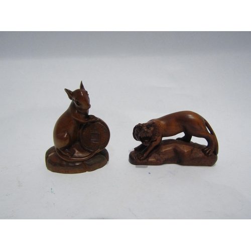 4345 - Four boxwood netsuke, Lion, Rat with Chicken, Snake and Rat, all signed