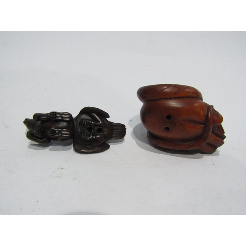 4345 - Four boxwood netsuke, Lion, Rat with Chicken, Snake and Rat, all signed