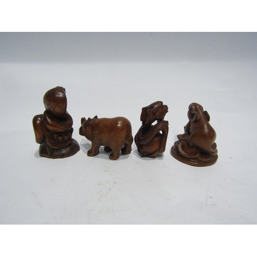 4348 - Four boxwood netsuke, Dragon, Rhino, Rat and Snake