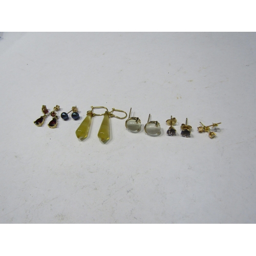 4355 - Six pairs of 9ct stone set earrings including diamond, pearl, garnet etc, weight approximately 7.5g ... 