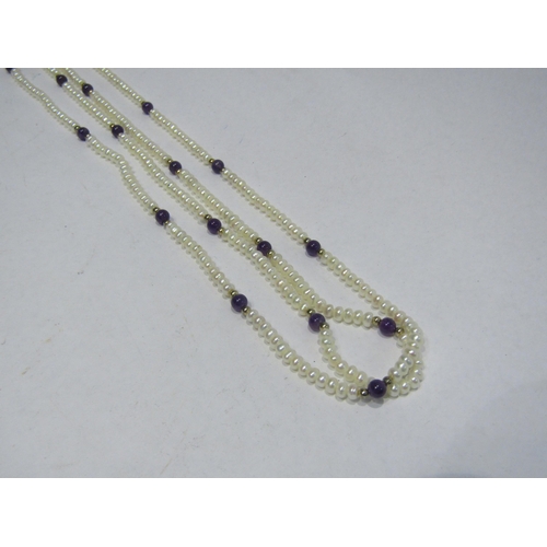 4364 - An opera length freshwater pearl and amethyst necklace