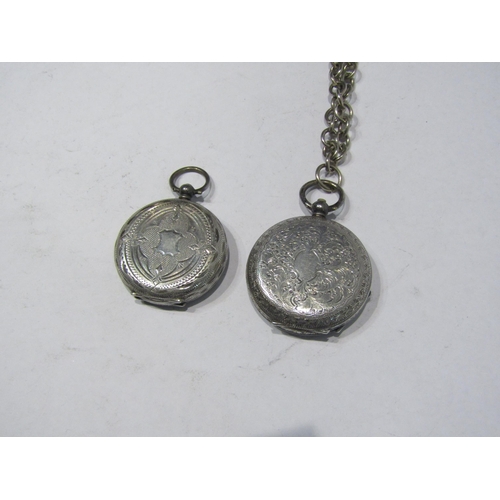 4372 - Two silver pocket watches one with chain, one glass a/f