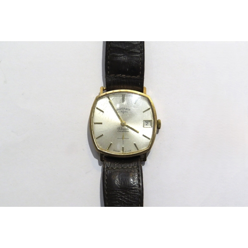 8123 - A 9ct gold Rotary 17 jewel Incabloc manual wind wristwatch with worn leather strap