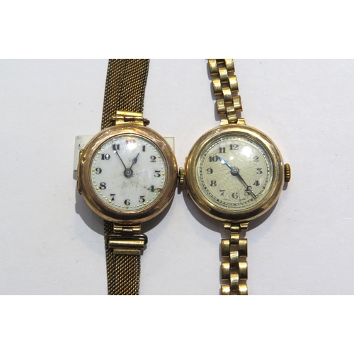 8127 - Two 9ct gold cased ladies watches one with mesh strap the other rolled gold