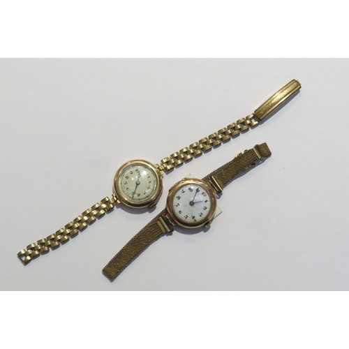 8127 - Two 9ct gold cased ladies watches one with mesh strap the other rolled gold