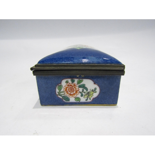 4393 - A 19th Century porcelain box, blue ground with floral panels, T. Goode & Co. partial sticker and mar... 