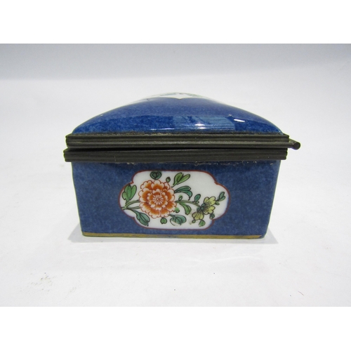 4393 - A 19th Century porcelain box, blue ground with floral panels, T. Goode & Co. partial sticker and mar... 