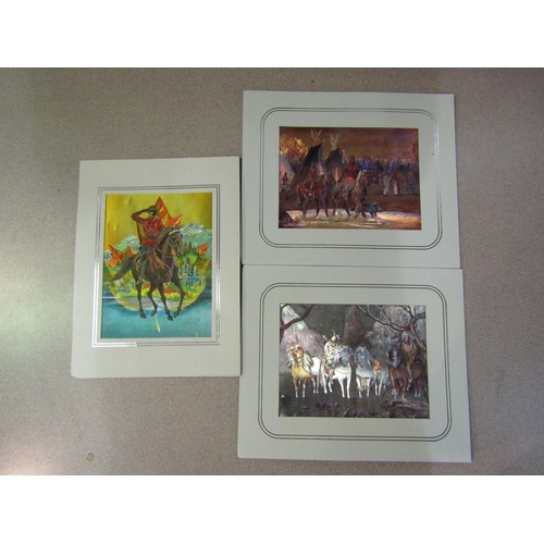 4401 - Four iridescent prints of Native American subjects and one depicting a Canadian Mountie, together wi... 