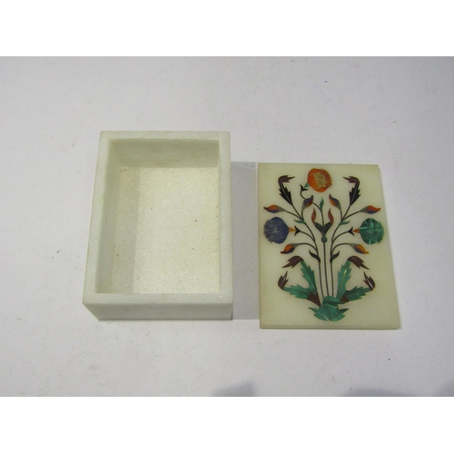 4404 - A Pietra Dura inlaid marble trinket box, 10.5cm long