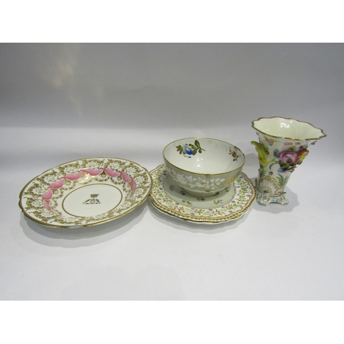 4406 - A collection of gilt decorated Spode plates, a bowl and a flower encrusted vase, some a/f