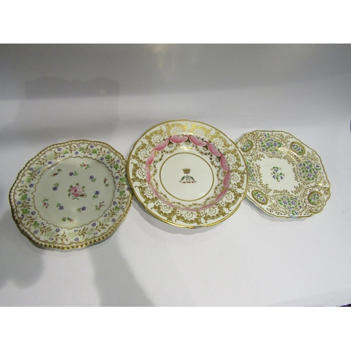 4406 - A collection of gilt decorated Spode plates, a bowl and a flower encrusted vase, some a/f