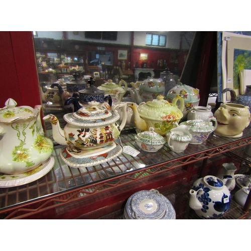 4416 - Nine assorted teapots, most a/f, some missing lids, together with a three piece tea set