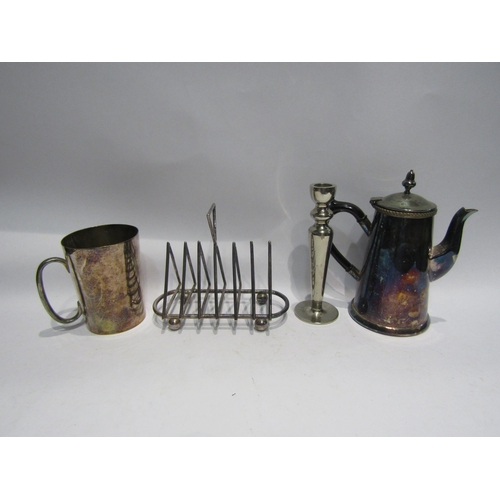 4421 - A box containing six 19th century Irish silver teaspoons, a
 toast rack in the manner of Christopher... 