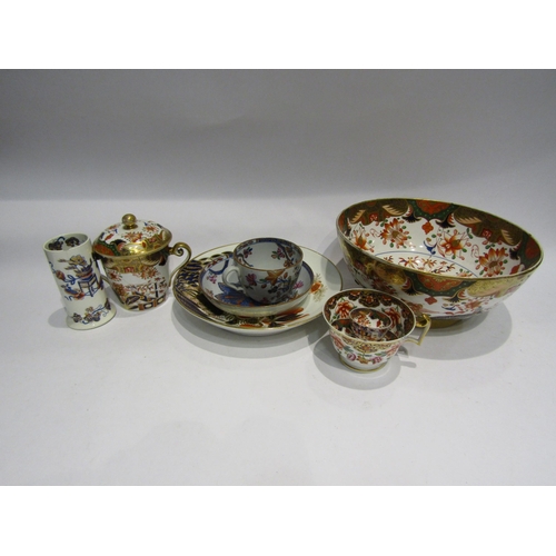 4431 - A collection of Spode Imari pattern wares to include a large bowl, plates, saucers, hot chocolate cu... 