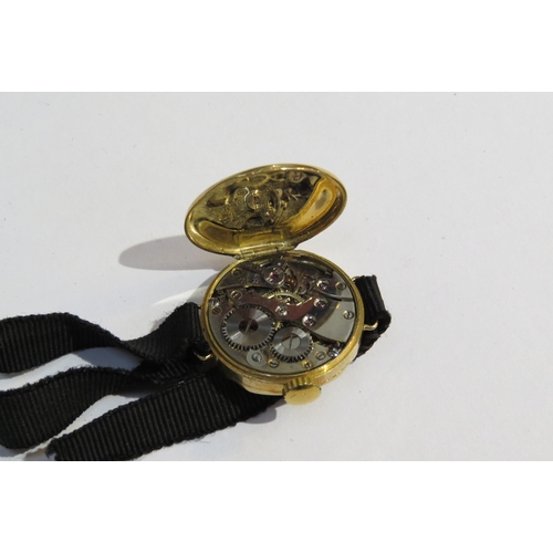 8111 - A Rone 9ct gold ladies watch with leather strap and 18ct gold cased ladies watch, strap damaged