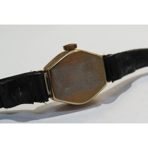 8109 - Four 9ct gold cased ladies wristwatches with leather straps including brands such as Imado and Smith... 