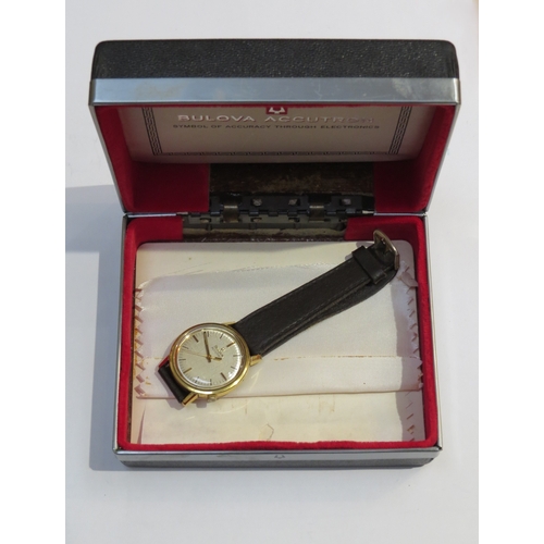 8185 - A Bulova Accutron gentleman’s gold plated wristwatch, with box  (E)  £30-40