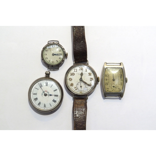 8155 - A group of four silver watches inclduing a J. W. Benson, London with subsidiary seconds dial on leat... 