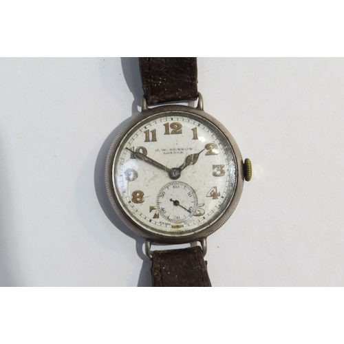 8155 - A group of four silver watches inclduing a J. W. Benson, London with subsidiary seconds dial on leat... 