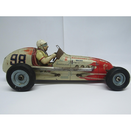 7162 - A late 1950s Yonezawa (Japan) litho printed tinplate Champion's Racer No.98 Indianapolis Style racin... 