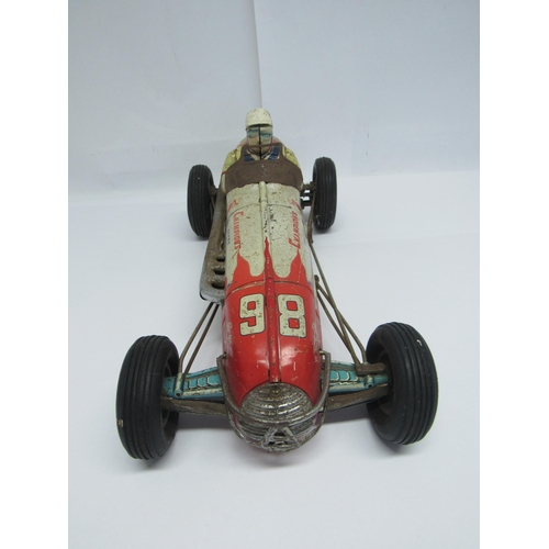 7162 - A late 1950s Yonezawa (Japan) litho printed tinplate Champion's Racer No.98 Indianapolis Style racin... 