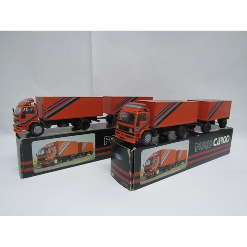 7253 - Two boxed NZG Modelle 1:50 scale diecast no.227 Ford Cargo box vans and trailers (2, each missing on... 