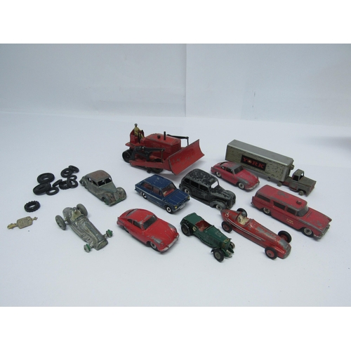 7240 - A group of playworn Dinky diecast vehicles to include Blaw Knox Bulldozer, Riley, Hillman Imp, Nash ... 