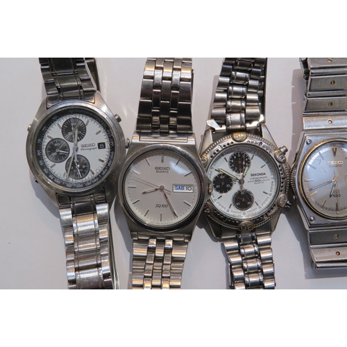 8144 - Five Seiko gents wristwatches and a Sekonda chronograph, including a  chronograph, two quartz SQ100 ... 