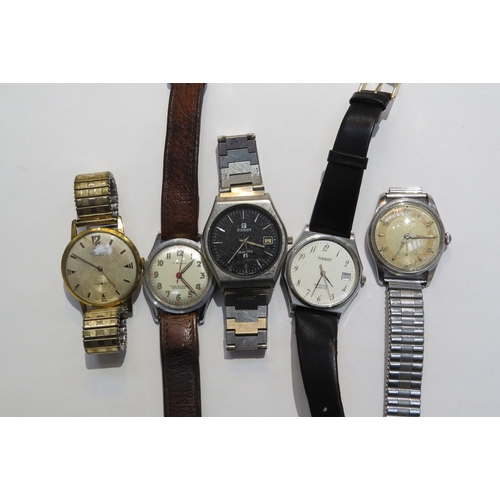 8142 - Five watches including Tissot Seastar (no back), Tissot Quartz Fl, Centaur (no second hand), Record ... 