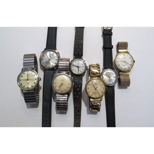 8153 - Seven manual wind wristwatches including Smiths Astral, Rotary Timor, Cyma, Services, Superoma de Lu... 