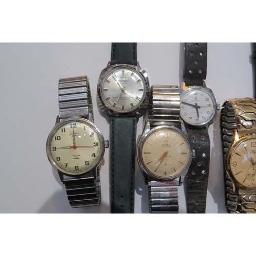 8153 - Seven manual wind wristwatches including Smiths Astral, Rotary Timor, Cyma, Services, Superoma de Lu... 