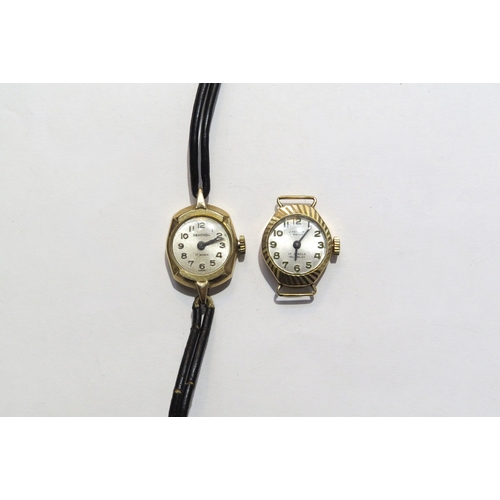 8134 - Two 9ct gold cased ladies wristwatches, one Sekonda 17 Jewels on leather strap, other J. Heller Ipsw... 