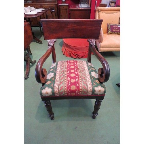 4097 - Probably Irish a Georgian mahogany scroll arm desk chair  (R)  £60