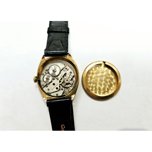 8116 - Three 9ct gold cased wristwatches, each on a leather strap. Includes a Gudux 17 Jewel Incabloc, Avia... 