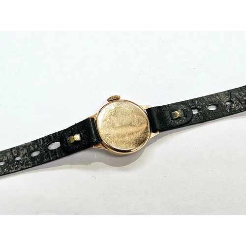 8116 - Three 9ct gold cased wristwatches, each on a leather strap. Includes a Gudux 17 Jewel Incabloc, Avia... 