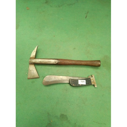 7591 - A Sorby fireman axe and folding machete