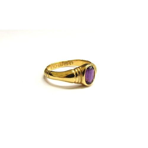 9384 - A Georgian 18ct gold ring with oval amethyst. Size K, 2.5g  (R) £150 (Special)