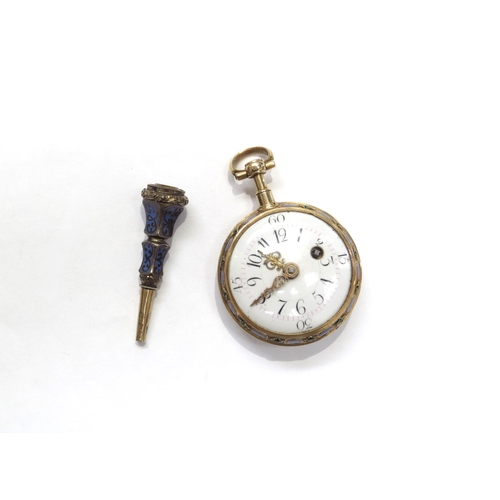 8202 - Francois Ageron Paris verge fusee fob watch with enamel decorated case movement marked 