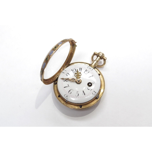 8202 - Francois Ageron Paris verge fusee fob watch with enamel decorated case movement marked 