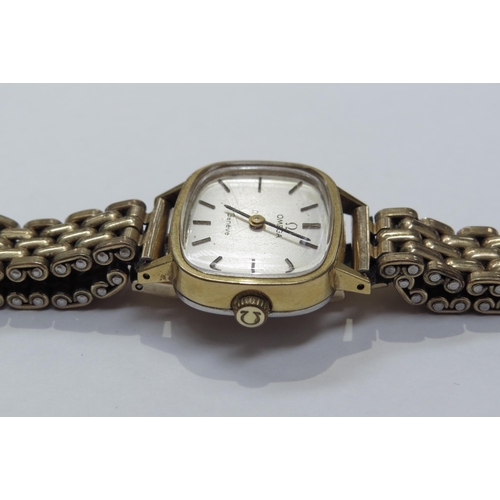 8113 - A gold plated Omega Geneve TV dial wristwatch, rolled gold to strap