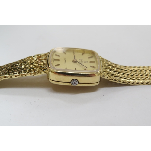 8187 - An Omega De Ville quartz 18ct gold ladies wristwatch (repair to strap)  (C)