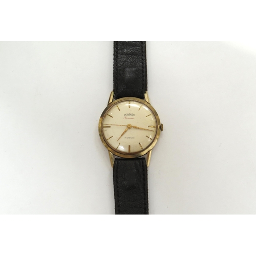 8188 - A Roamer Premier Incabloc gold cased wristwatch with presentation to back reading: 'To W. Wilson fro... 