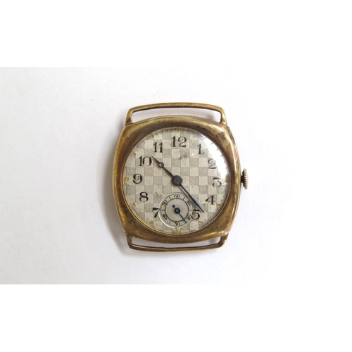 8114 - An early-mid 20th century 9ct gold cased gentleman's wristwatch, with checkered dial and blued hands... 